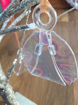 Dichroic glass angel decoration, tree or wall hanging