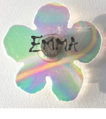 Dichroic rainbow coloured flower magnetic name badge 