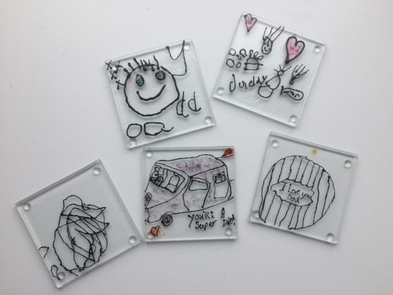 Line drawings fused into glass