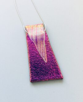 Pendant Shocking pink dichroic glass with striped clear dichroic glass detail