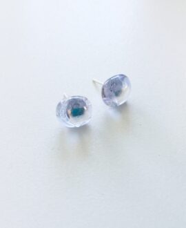 Earrings Lilac coloured glass with silver dichroic glass square detail on sterling silver posts