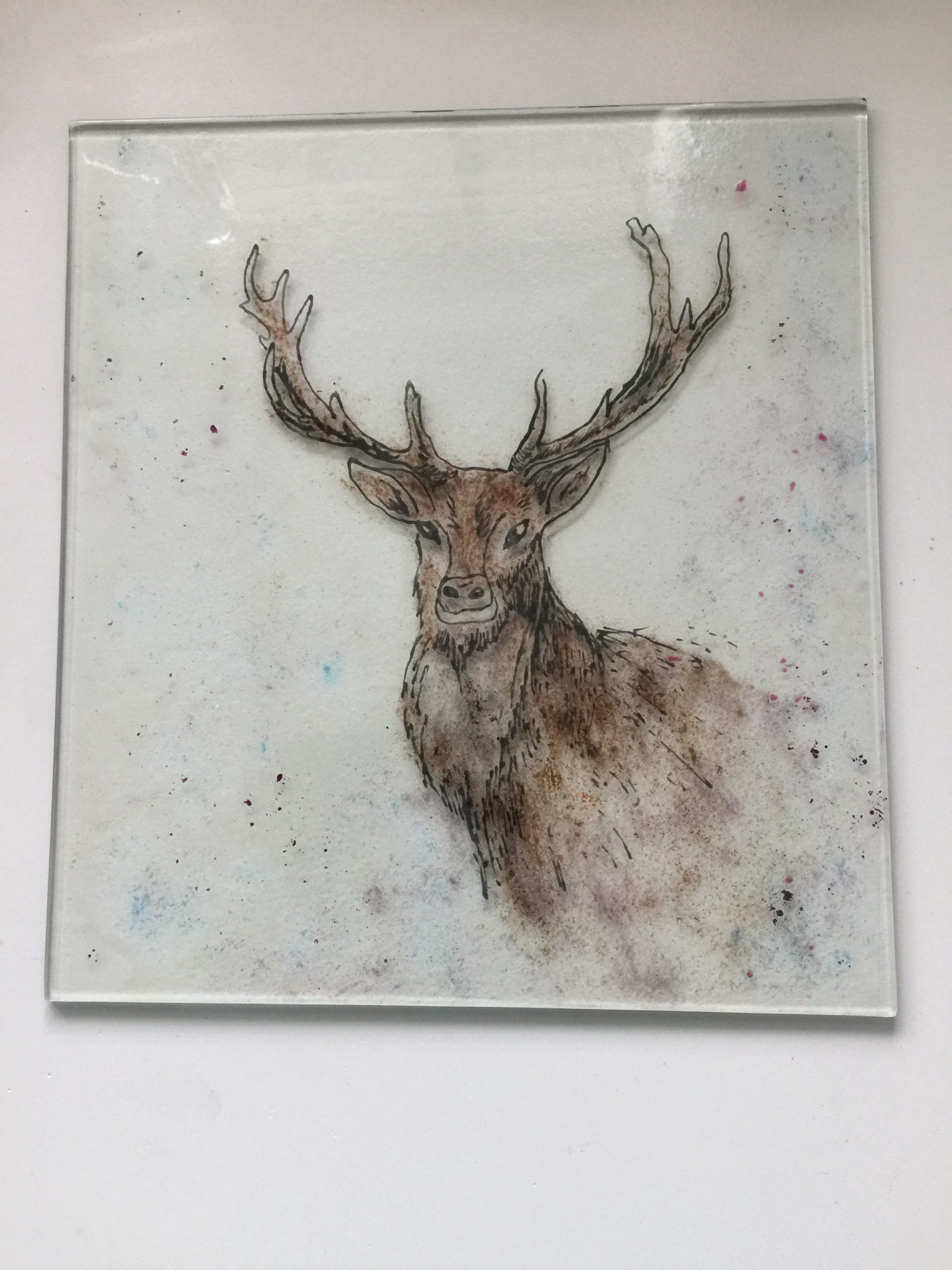 Hand drawn Stag on glass