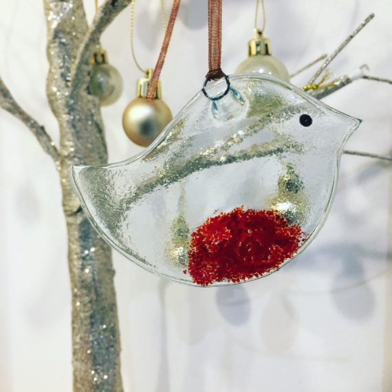 Fused glass robin Christmas tree Decoration