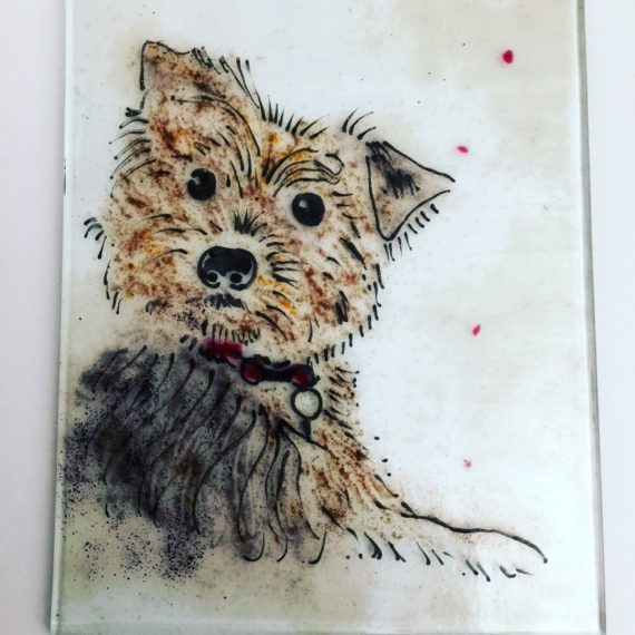 Fused glass dog portrait