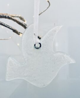 Fused glass dove of peace hanger